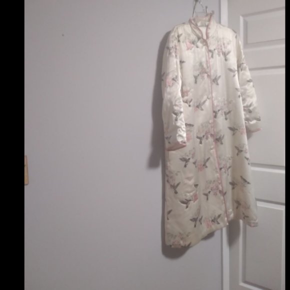 Vintage Jackets & Blazers - Vintage 1990s Hummingbird Floral Print House Lounge Coat